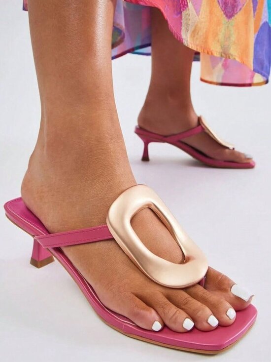 Shoes - Hot Pink Elegant Women's Flip Flops Kitten Heels Square Toe Dress Shoes